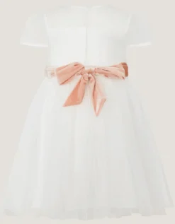 Baby Velvet Bow Party Dress Ivory