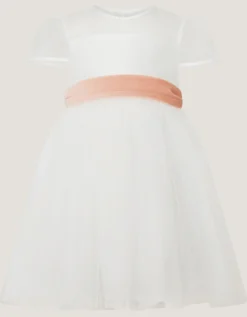 Baby Velvet Bow Party Dress Ivory