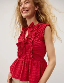 Bea Sleeveless Gingham Frill Top Pink