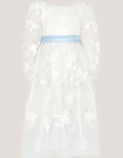 Beatrice Floral Embroidered Tulle Dress Ivory