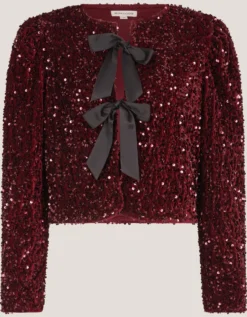 Belinda Bow Sequin Jacket Red