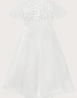 Bella Sequin Flower Communion Dress White
