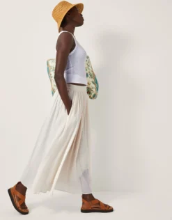 Bethany Crinkle Midi Skirt Cream
