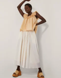 Bethany Crinkle Midi Skirt Cream