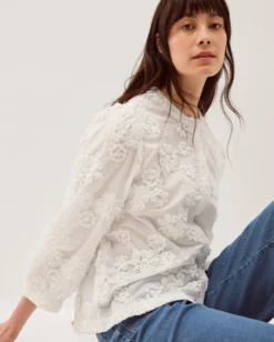 Blair Floral Embroidered Blouse White