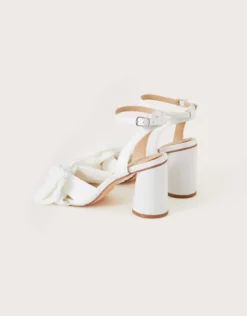 Block Heel Bow Heeled Sandals Ivory