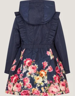 Blurred Floral Print Coat Blue