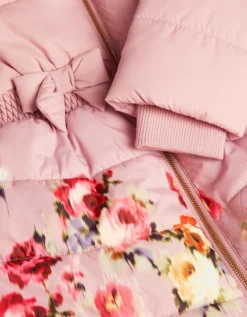 Blurred Floral Print Puffer Coat Pink
