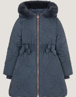 Bonnie Bow Quilted Puffer Coat Blue