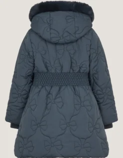 Bonnie Bow Quilted Puffer Coat Blue