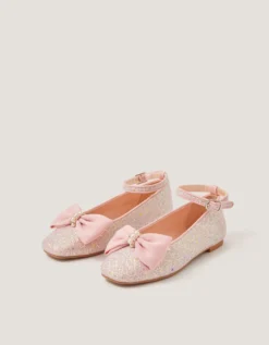 Bow Glitter Ballet Flats Pink