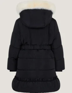 Bow Hooded Puffer Coat Black