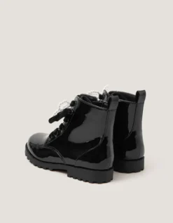 Bow Patent Lace-Up Boots Black