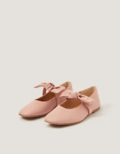 Bow Strap Leather Ballet Flats Pink