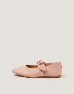 Bow Strap Leather Ballet Flats Pink