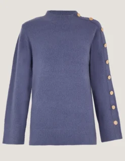 Breda Funnel Neck Button Jumper Blue