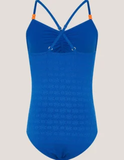 Broderie Cut Out Swimsuit Blue