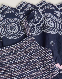 Broderie Smocked Jersey Dress Blue
