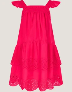 Broderie Tiered Cotton Dress Pink