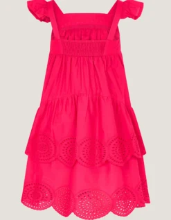 Broderie Tiered Cotton Dress Pink