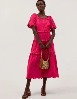 Brooke Cutwork Midi Dress Pink