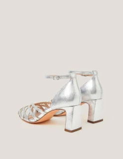 Callie Metallic Caged Heel Sandals Silver