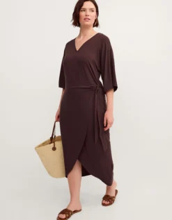 Callie Thorpe x Monsoon Jersey Midi Wrap Dress Brown