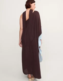 Callie Thorpe x Monsoon One-Shoulder Scallop Kaftan Dress & Scarf Brown