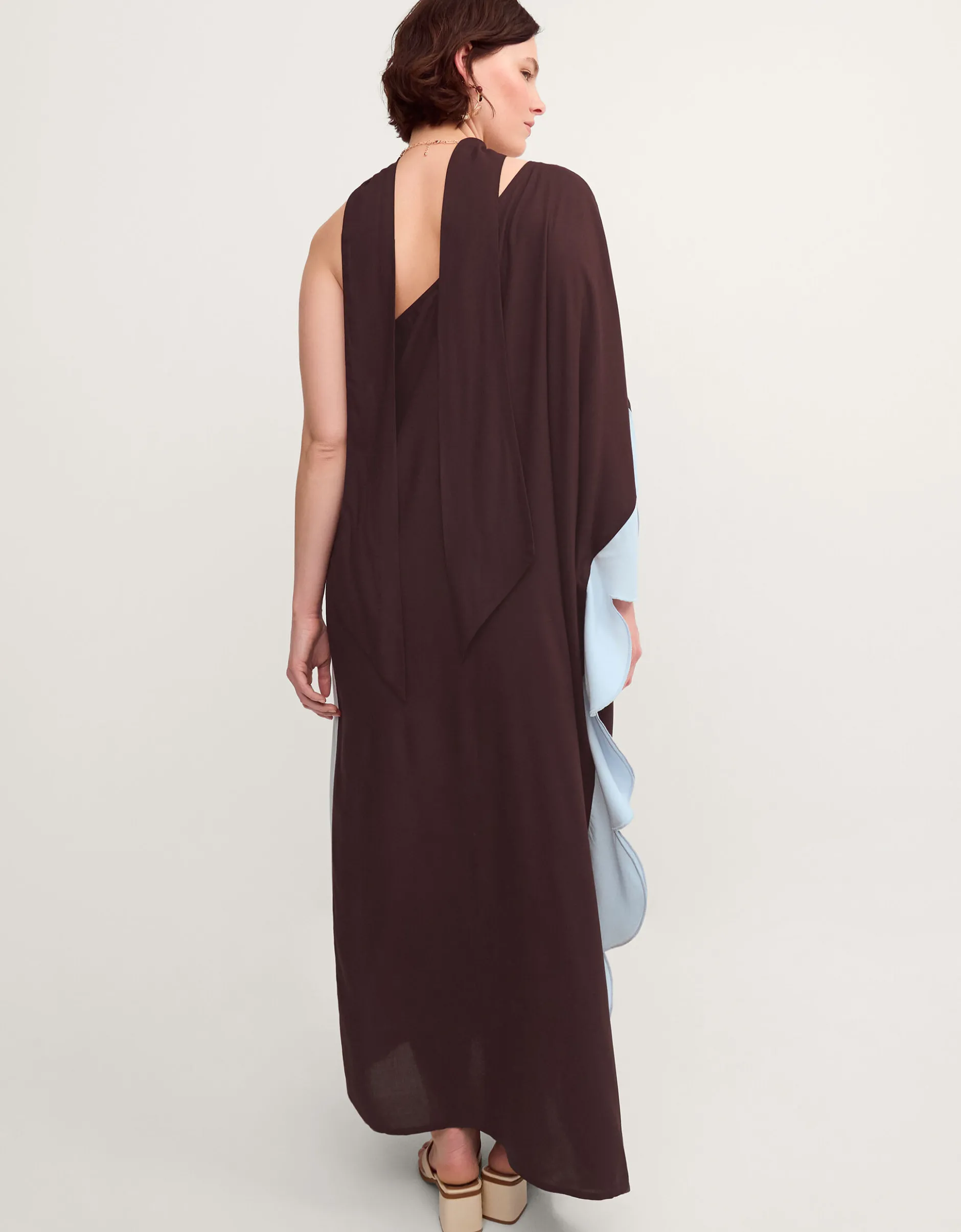 Callie Thorpe x Monsoon One-Shoulder Scallop Kaftan Dress & Scarf Brown