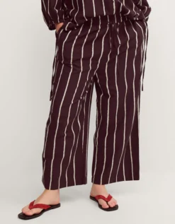 Callie Thorpe x Monsoon Stripe Linen Blend Wide Leg Trousers Brown