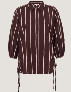Callie Thorpe x Monsoon Stripe Linen Blend Shirt Brown