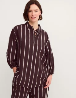 Callie Thorpe x Monsoon Stripe Linen Blend Shirt Brown