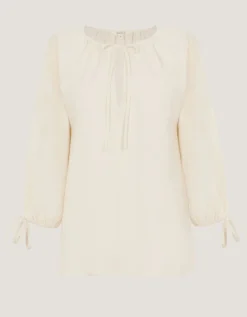 Callie Thorpe x Monsoon Tie Linen Blend Top Natural