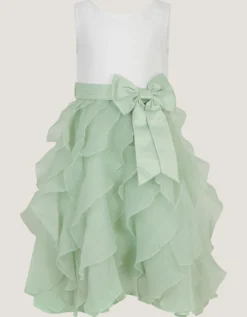 Cancan Sleeveless Bow Ruffle Dress Green