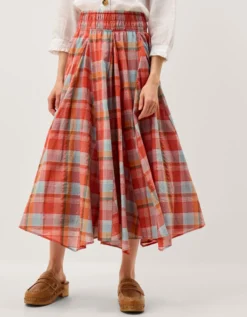 Cecily Check Midi Skirt Orange
