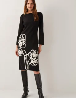 Cee Cornelli Embroidered Knit Dress Black