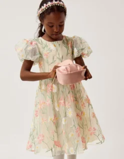 Celina Daisy Embroidered Party Dress White