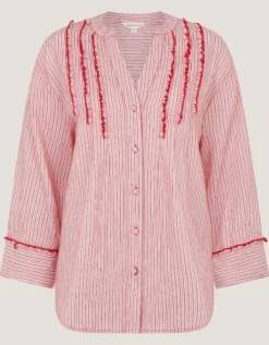 Ceres Frill Stripe Shirt Red