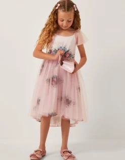 Charlotte Short Sleeve Floral Tulle Dress Pink