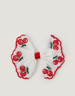 Cherry Embroidered Bow Hair Clip