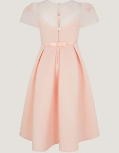 Chiffon Sleeve Floral Embroidered Dress Pink