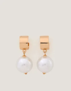 Chunky Pearl Drop Hoop Earrings