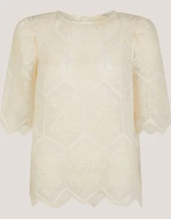 Clara Sheer Embroidered Top Ivory