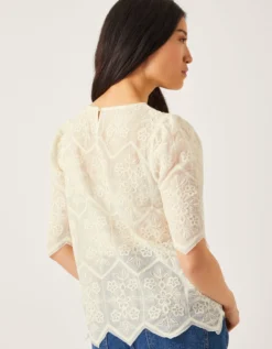 Clara Sheer Embroidered Top Ivory