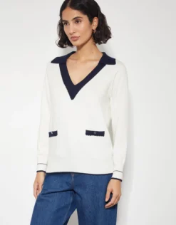 Clara V-Neck Collared Jumper Ivory