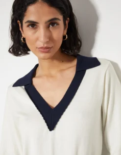 Clara V-Neck Collared Jumper Ivory