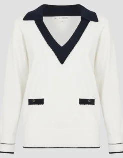 Clara V-Neck Collared Jumper Ivory