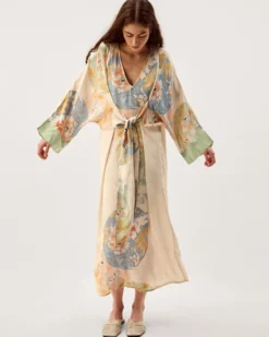 Clemence Amelie Tie Front Floral Midi Dress Cream