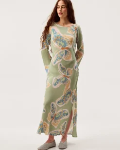 Clemence Aurelie Butterfly Long Sleeve Maxi Dress Green