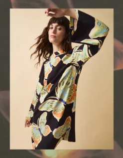 Clemence Aurelie Butterfly Mini Tunic Dress Black